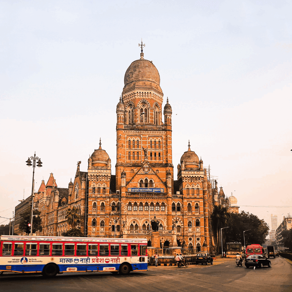 Historic Brihanmumbai Municipal Corporation building with Gothic architecture in Mumbai